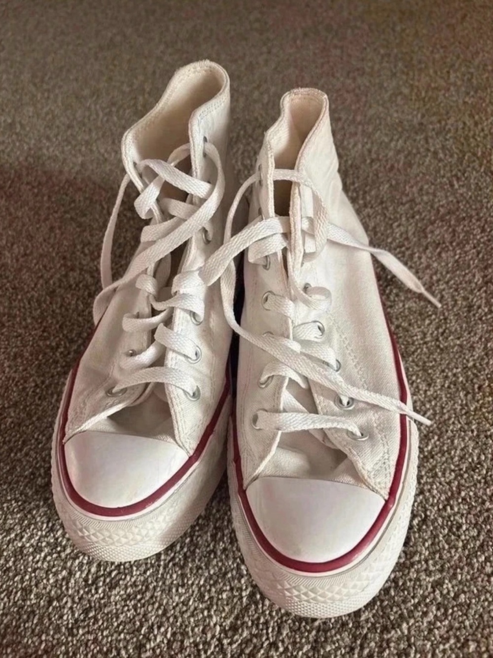 Converse White High-Top Canvas Sneakers with Red Stripe